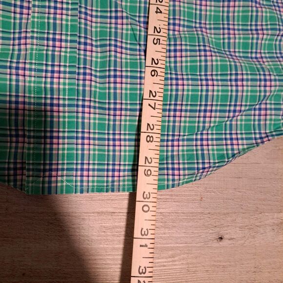 Polo Ralph Lauren Button Down Long Sleeve Stretch Mens Large Green Pink Plaid - Picture 6 of 8